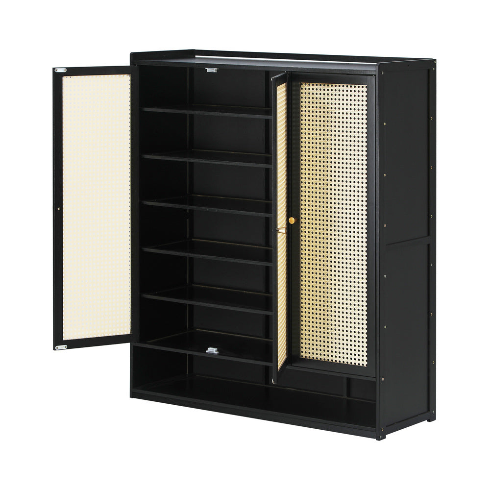 Oikiture Shoe Storage Cabinet 3 Doors Rattan Style