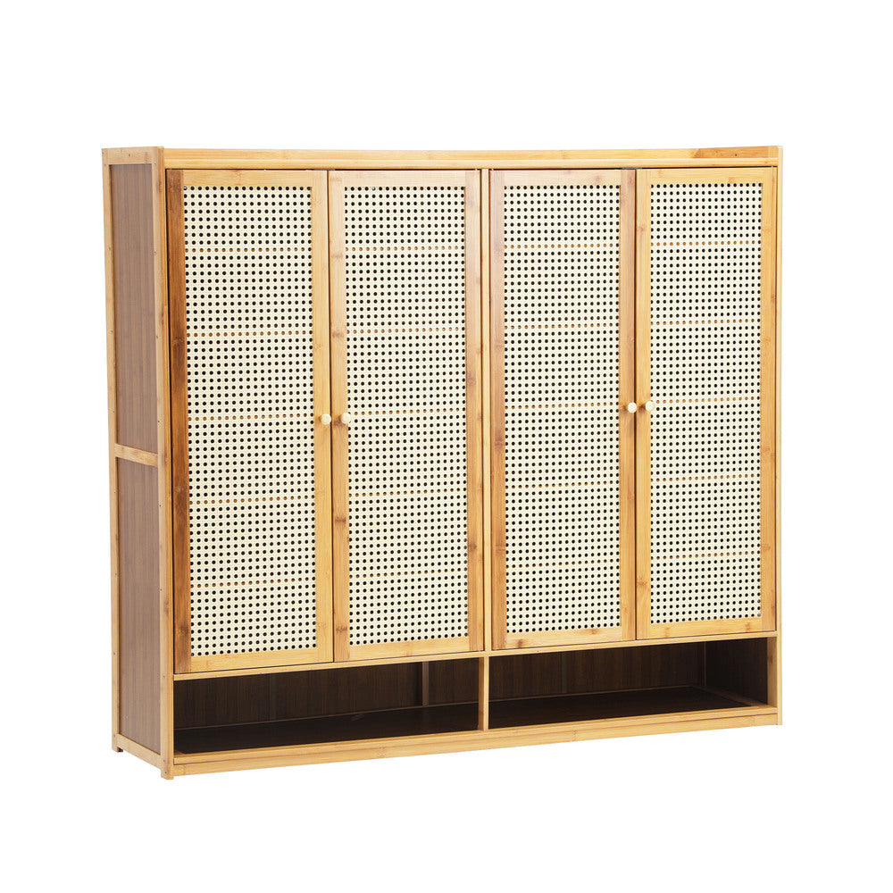 Oikiture Shoe Storage Cabinet 4 Doors Rattan Brown