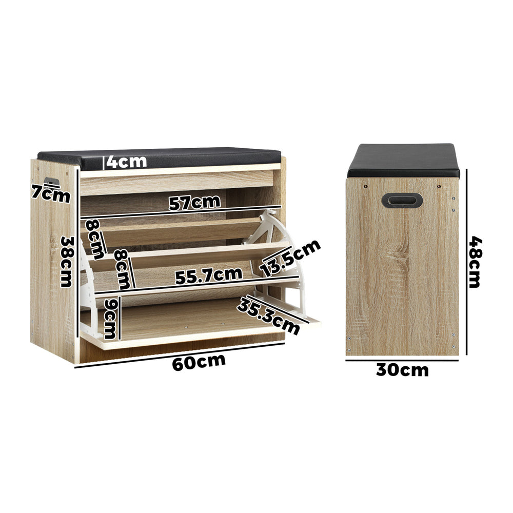 Oikiture Shoe Storage Bench with PU Seat 0.6M Wooden