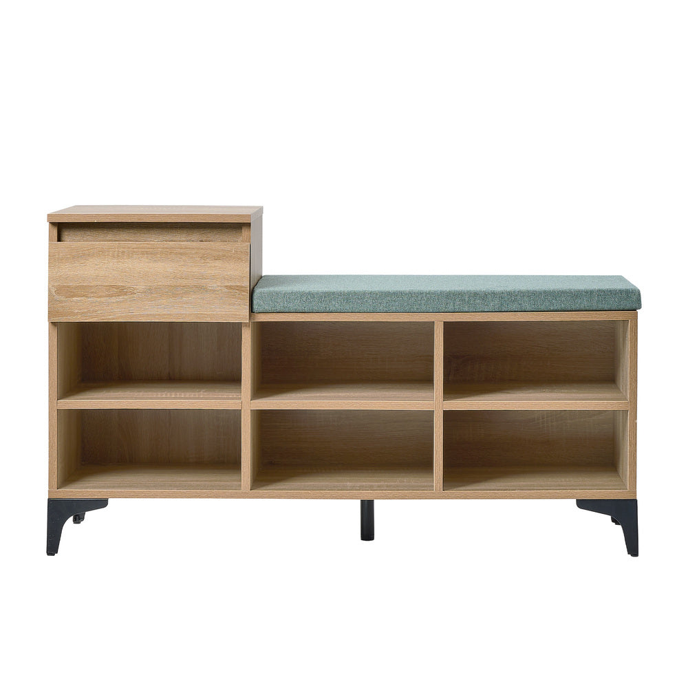Oikiture Shoe Cabinet Bench Storage Drawer 6 Shelves Polyester Seat