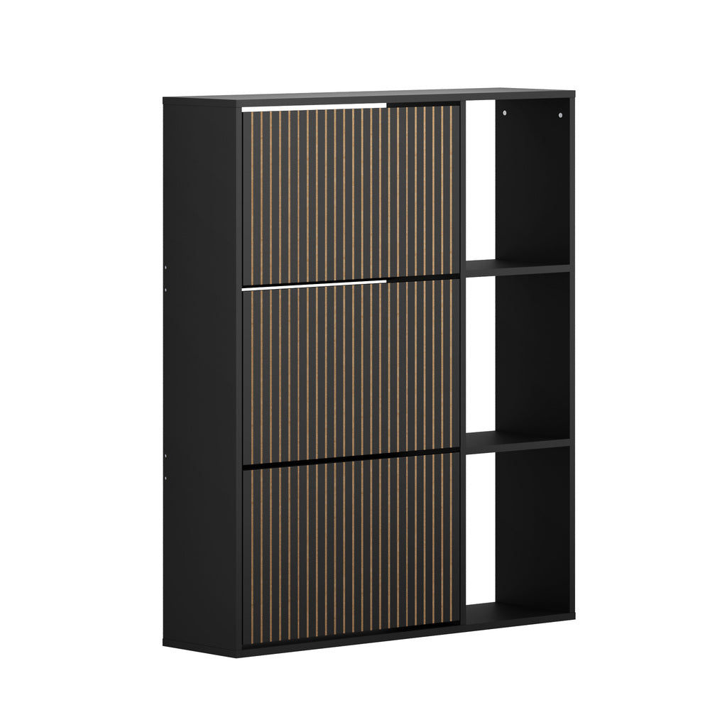 Oikiture Shoe Rack Storage Cabinet with Display Shelves Black