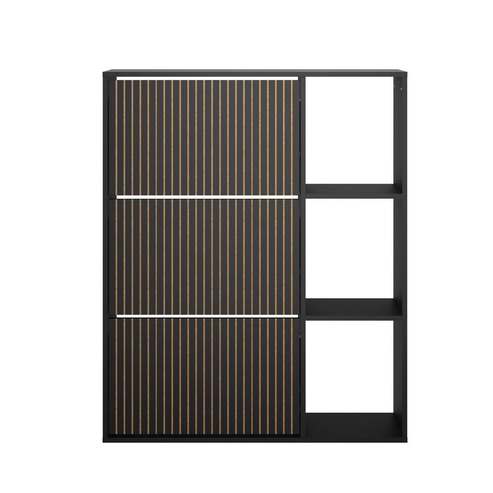 Oikiture Shoe Rack Storage Cabinet with Display Shelves Black