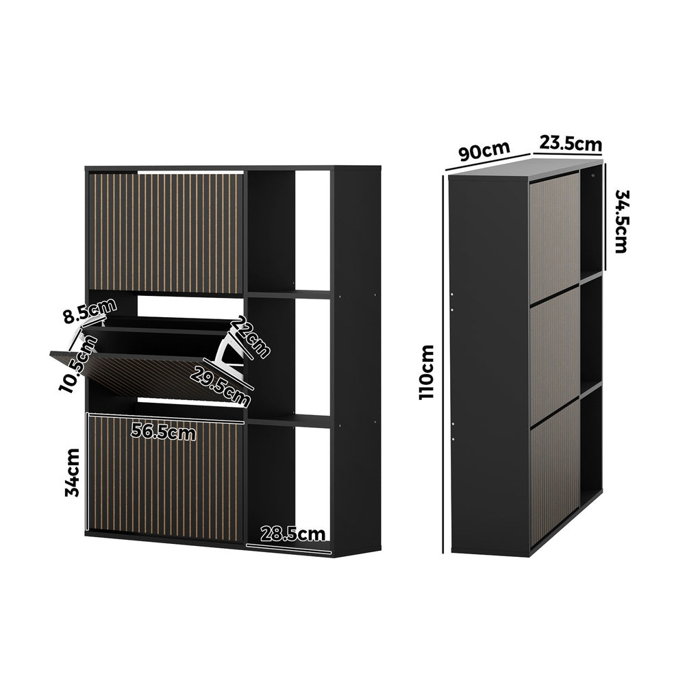 Oikiture Shoe Rack Storage Cabinet with Display Shelves Black