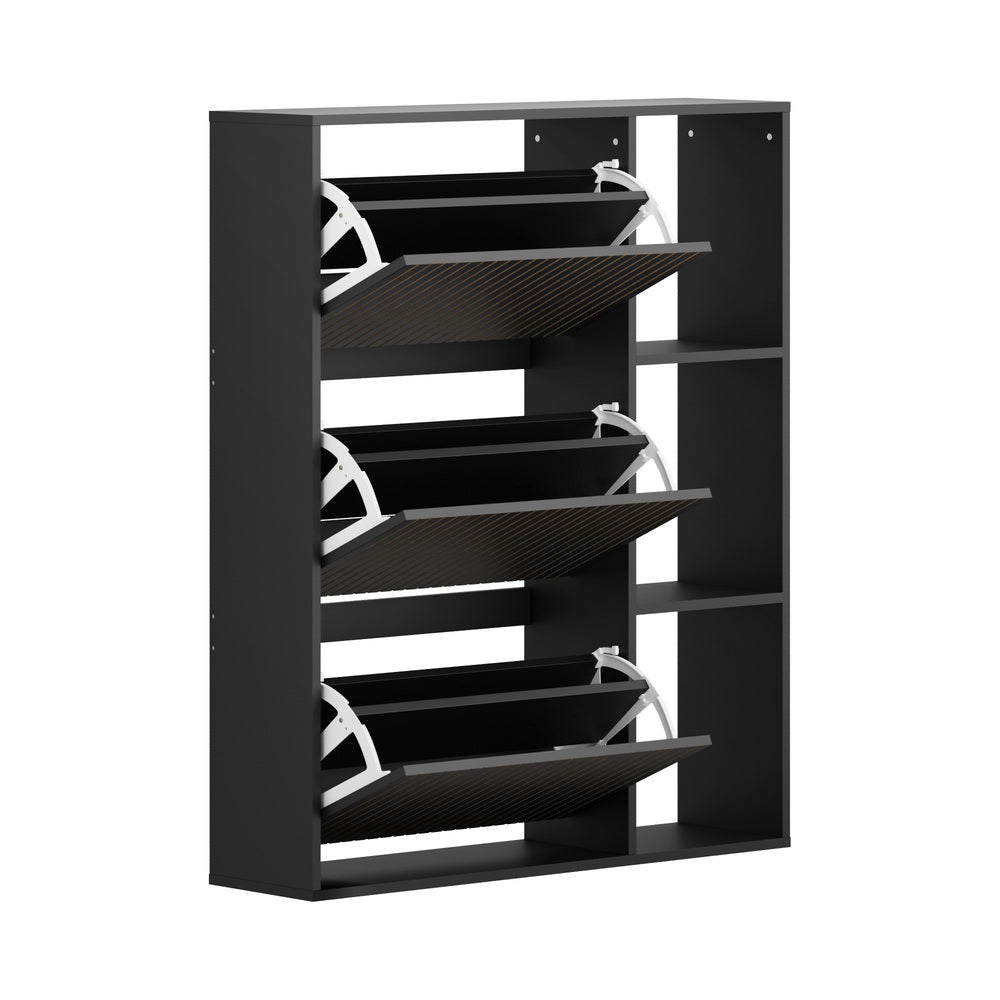 Oikiture Shoe Rack Storage Cabinet with Display Shelves Black