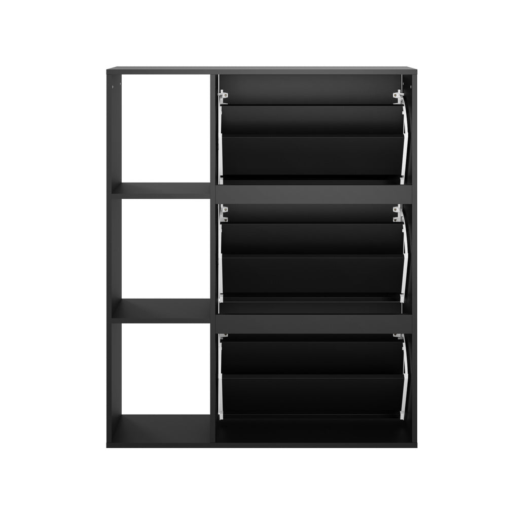 Oikiture Shoe Rack Storage Cabinet with Display Shelves Black