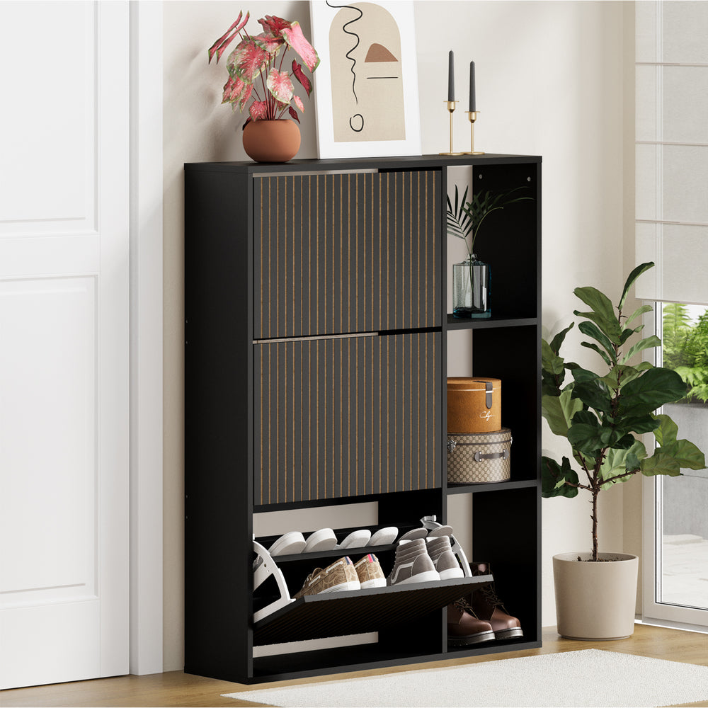 Oikiture Shoe Rack Storage Cabinet with Display Shelves Black