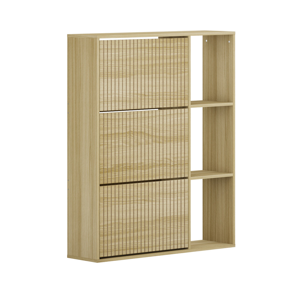 Oikiture Shoe Rack Storage Cabinet with Display Shelves Natural