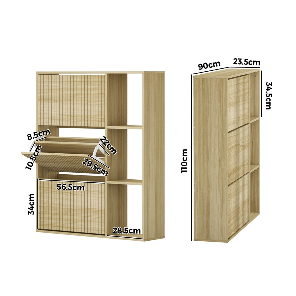 Oikiture Shoe Rack Storage Cabinet with Display Shelves Natural