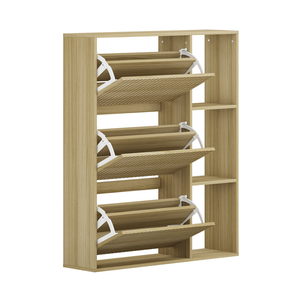 Oikiture Shoe Rack Storage Cabinet with Display Shelves Natural