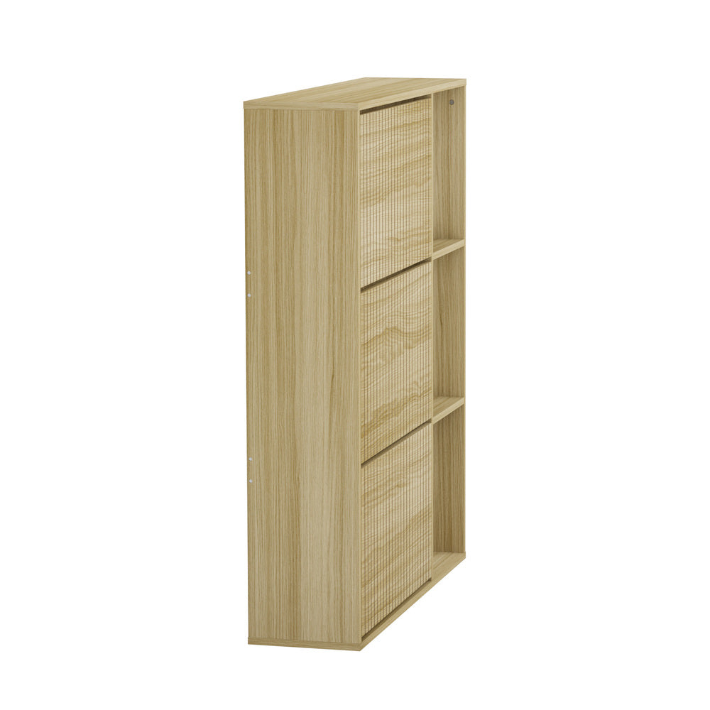 Oikiture Shoe Rack Storage Cabinet with Display Shelves Natural