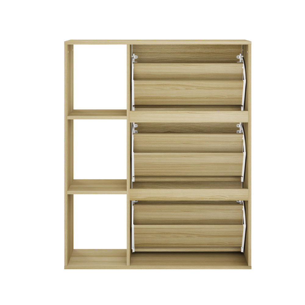 Oikiture Shoe Rack Storage Cabinet with Display Shelves Natural