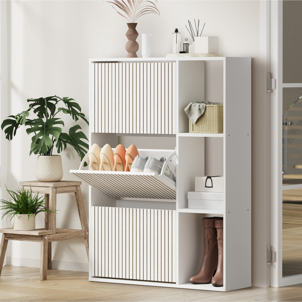 Oikiture Shoe Rack Storage Cabinet with Display Shelves White