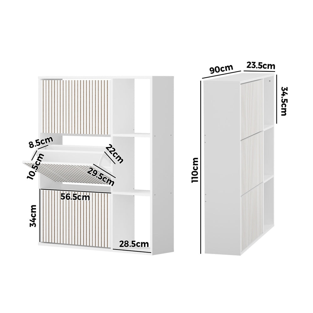 Oikiture Shoe Rack Storage Cabinet with Display Shelves White
