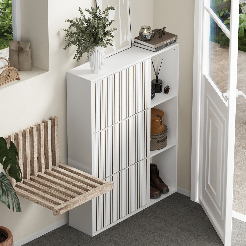 Oikiture Shoe Rack Storage Cabinet with Display Shelves White