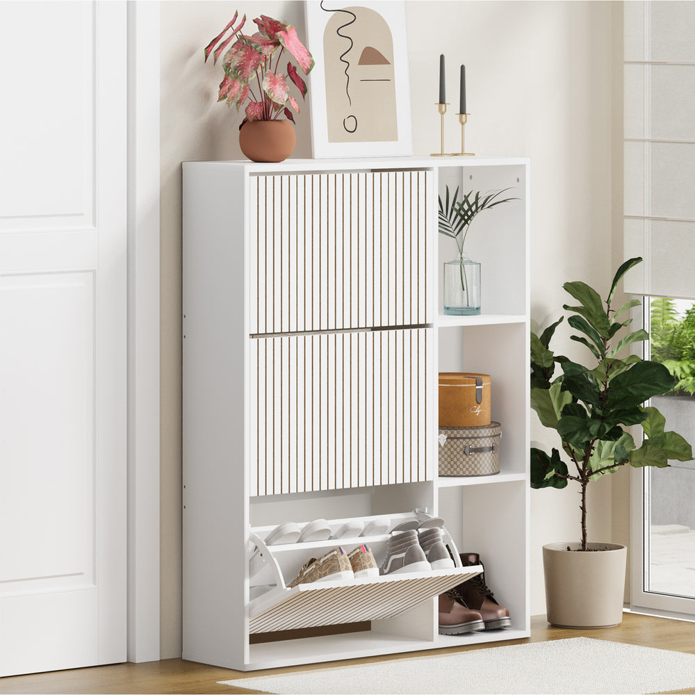 Oikiture Shoe Rack Storage Cabinet with Display Shelves White