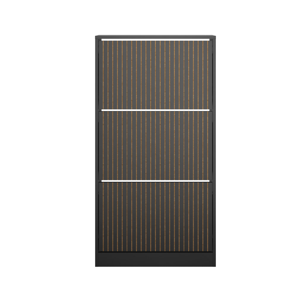 Oikiture Shoe Rack Storage Cabinet 3 Compartments Black