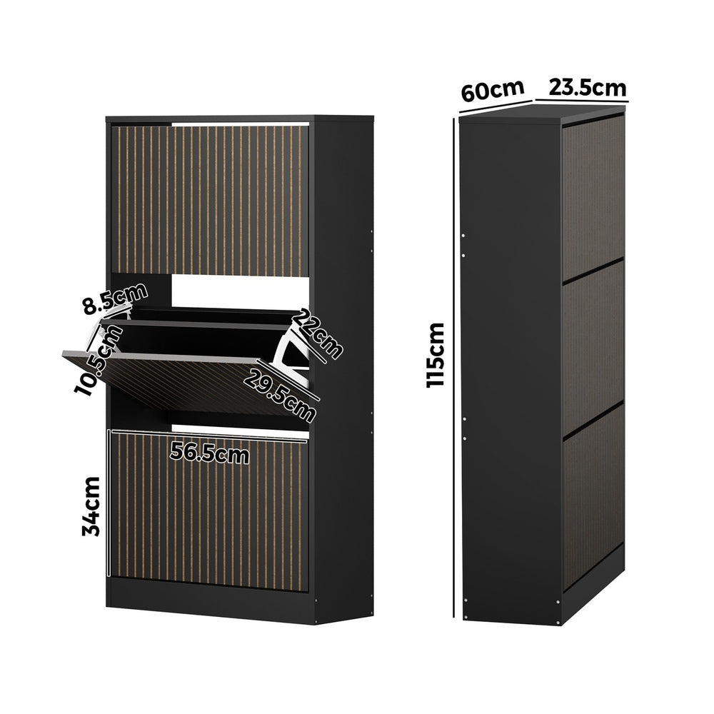 Oikiture Shoe Rack Storage Cabinet 3 Compartments Black