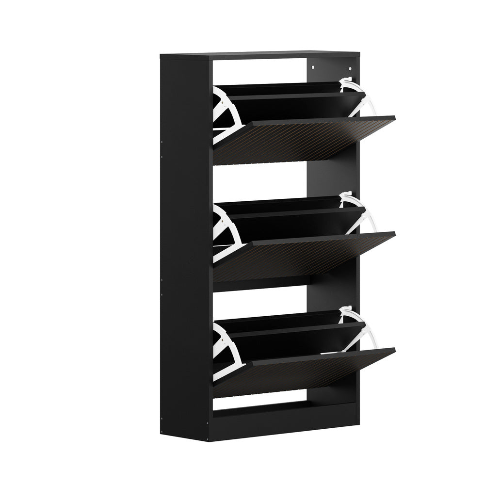Oikiture Shoe Rack Storage Cabinet 3 Compartments Black