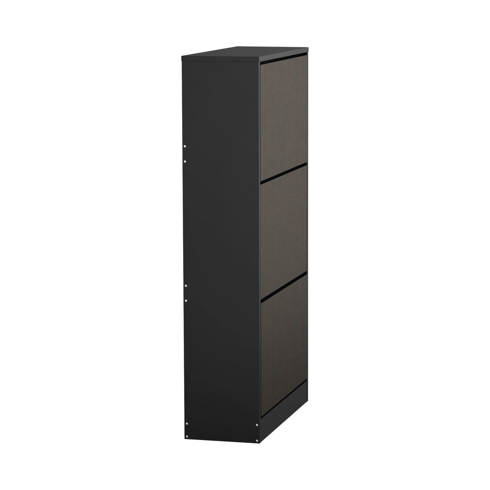 Oikiture Shoe Rack Storage Cabinet 3 Compartments Black