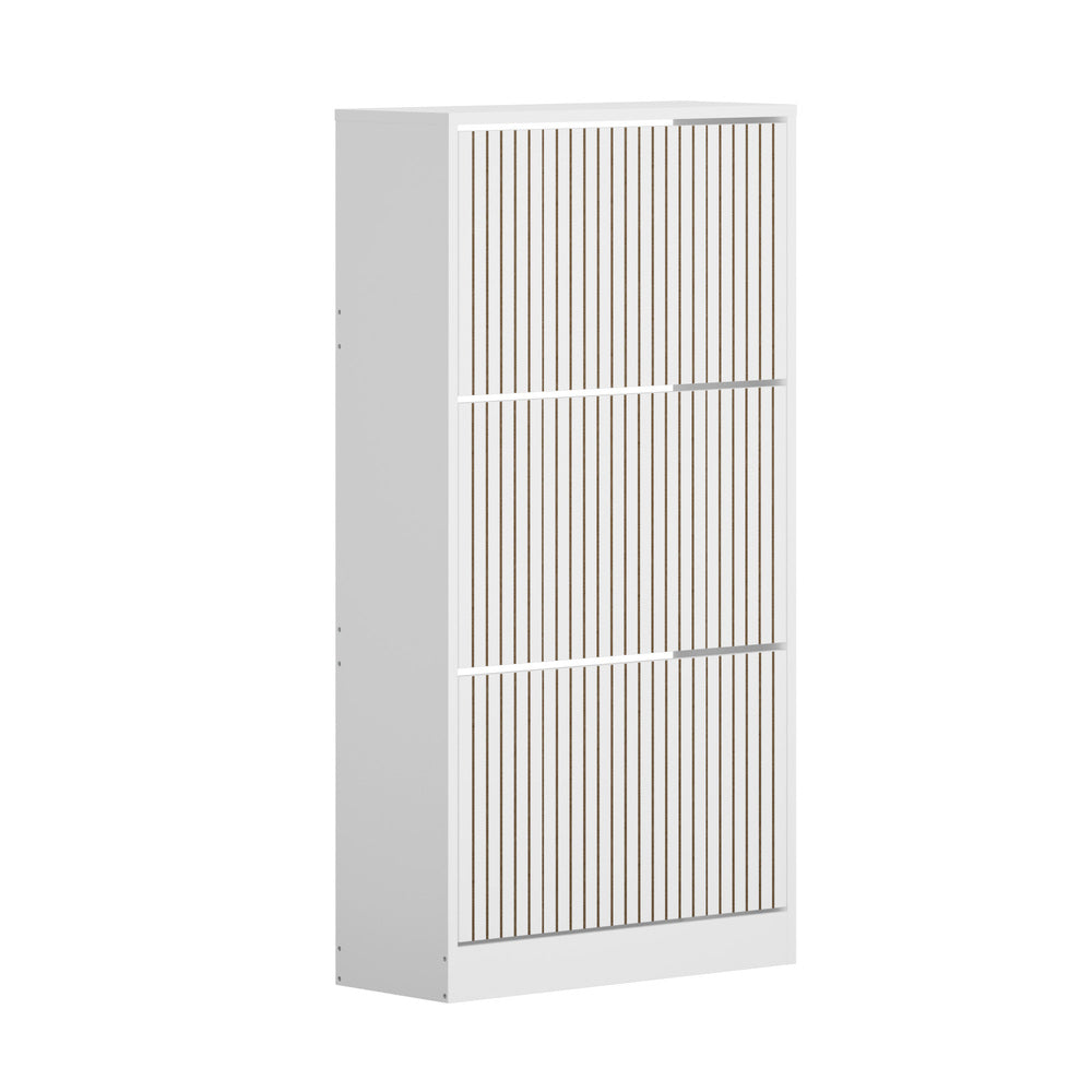 Oikiture Shoe Rack Storage Cabinet 3 Compartments White