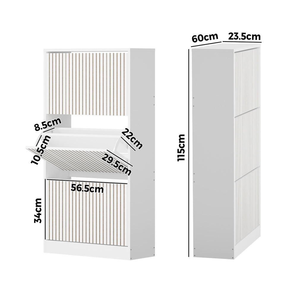 Oikiture Shoe Rack Storage Cabinet 3 Compartments White