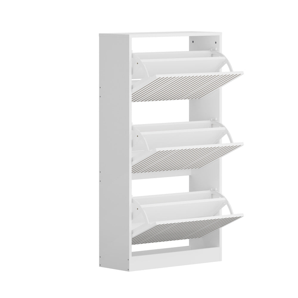 Oikiture Shoe Rack Storage Cabinet 3 Compartments White