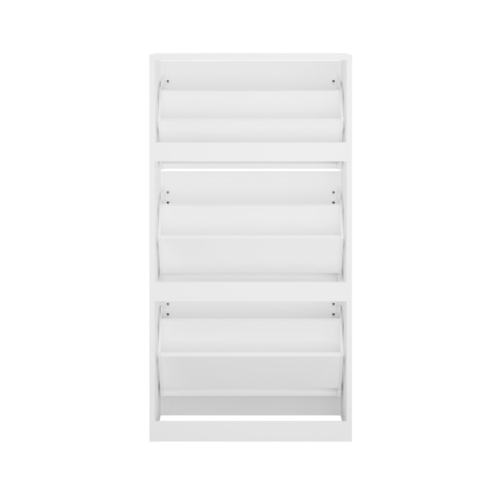 Oikiture Shoe Rack Storage Cabinet 3 Compartments White