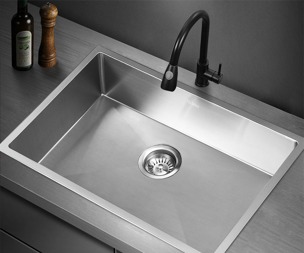 Welba Kitchen Sink 70X45CM Stainless Steel Single Bowl Basin With Waste Silver