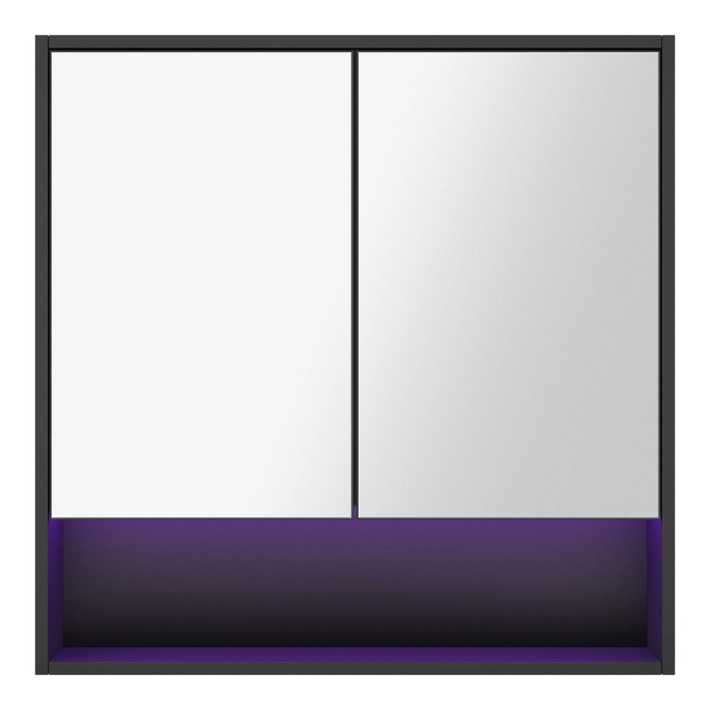 Welba Bathroom Mirror Cabinet LED Wall Storage 750x750mm Black