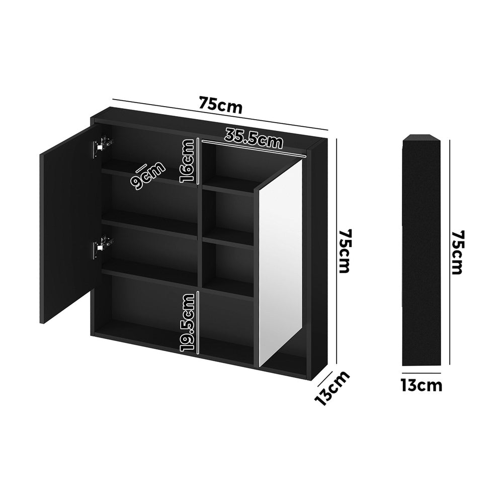 Welba Bathroom Mirror Cabinet LED Wall Storage 750x750mm Black