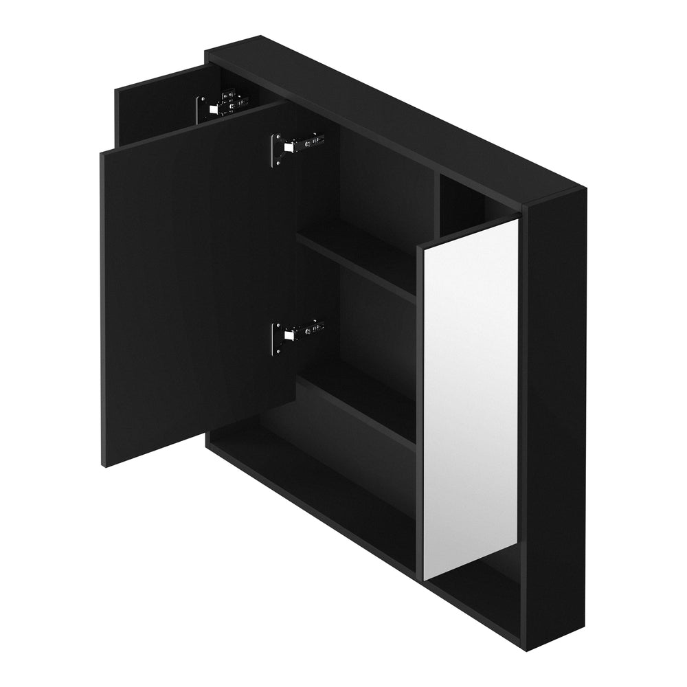 Welba Bathroom Mirror Cabinet LED Wall Storage 900x750mm Black