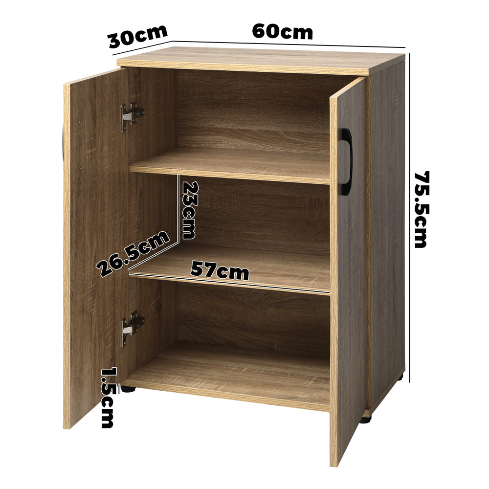 Oikiture Storage Cabinet 3 Shelves Freestanding Wooden