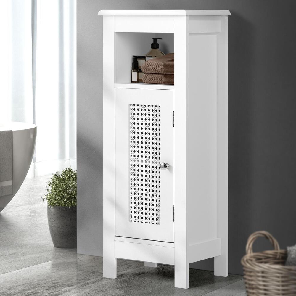Oikiture Bathroom Cabinet Slim Rattan Door White