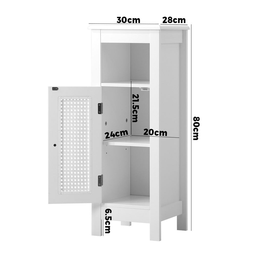 Oikiture Bathroom Cabinet Slim Rattan Door White