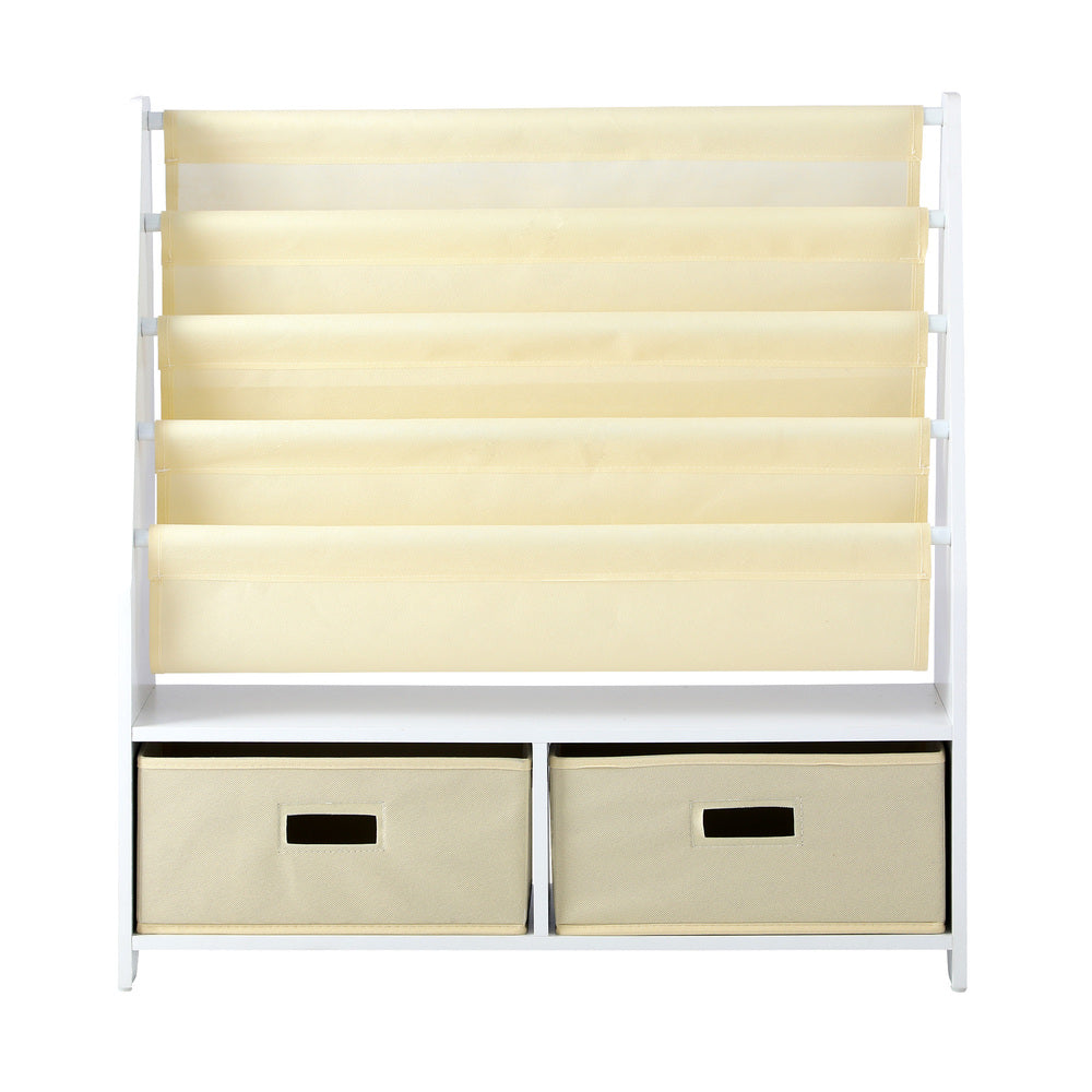Oikiture 4 Tier Kids Storage Rack with 2 Drawers White&Beige