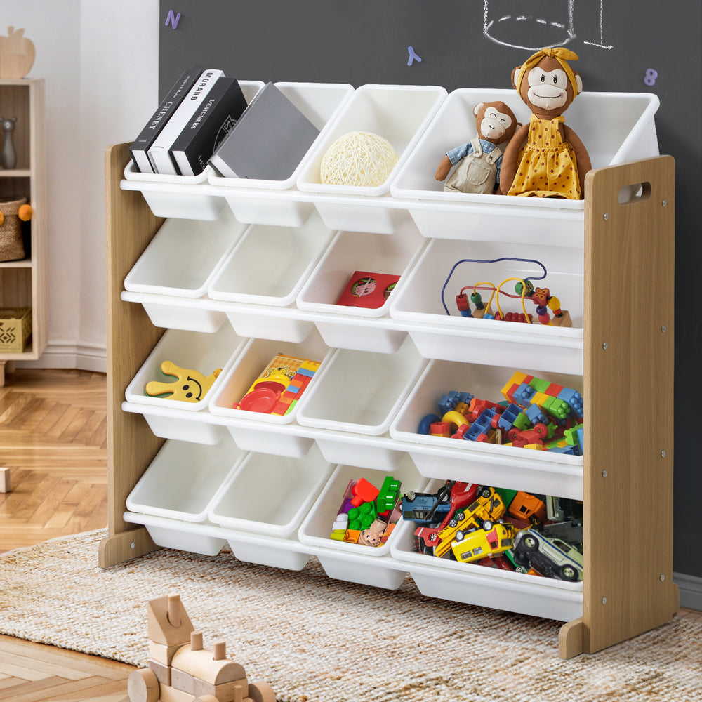Oikiture 16 Bins 4-Tier Kids Toy Organiser Storage Rack