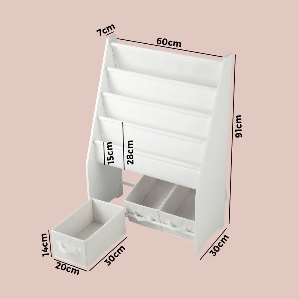 Oikiture 4-tier Kids Storage Rack with 3 Boxes White