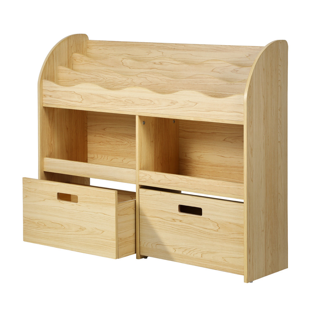 Oikiture Kids Bookshelf Toy Storage Box Organiser Display Shelf Natural