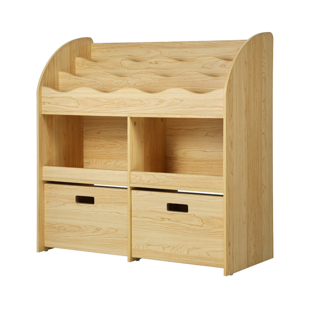 Oikiture Kids Bookshelf Toy Storage Box Organiser Display Shelf Natural