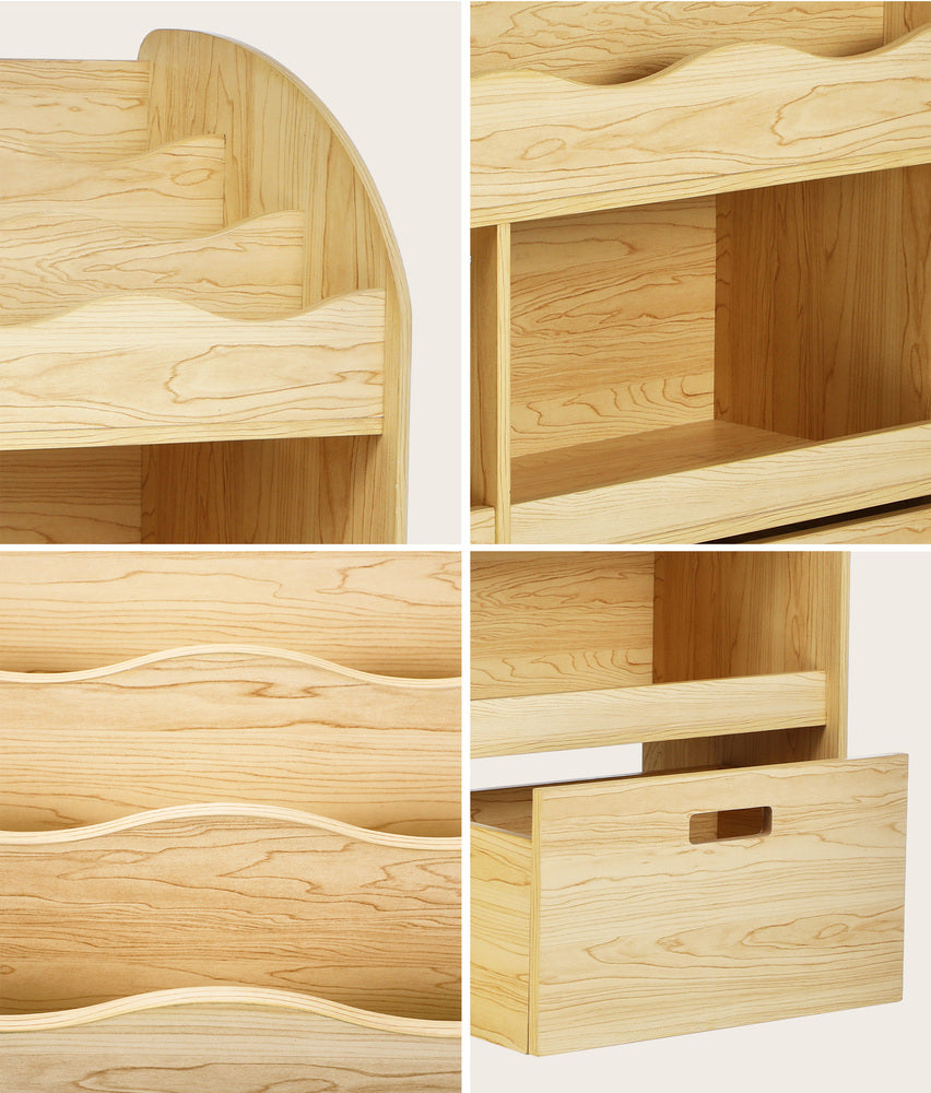 Oikiture Kids Bookshelf Toy Storage Box Organiser Display Shelf Natural