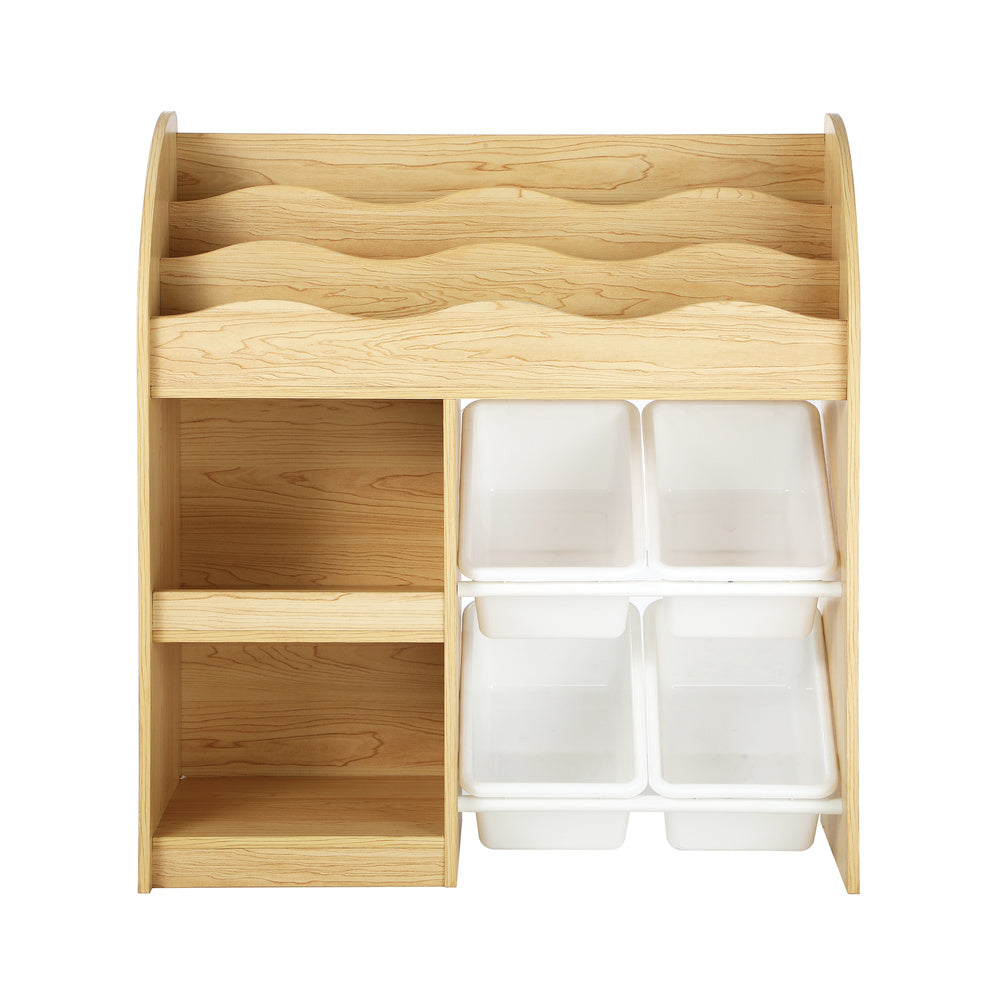 Oikiture Kids Bookshelf 4 Bins Toy Box Storage Organiser Display Shelf