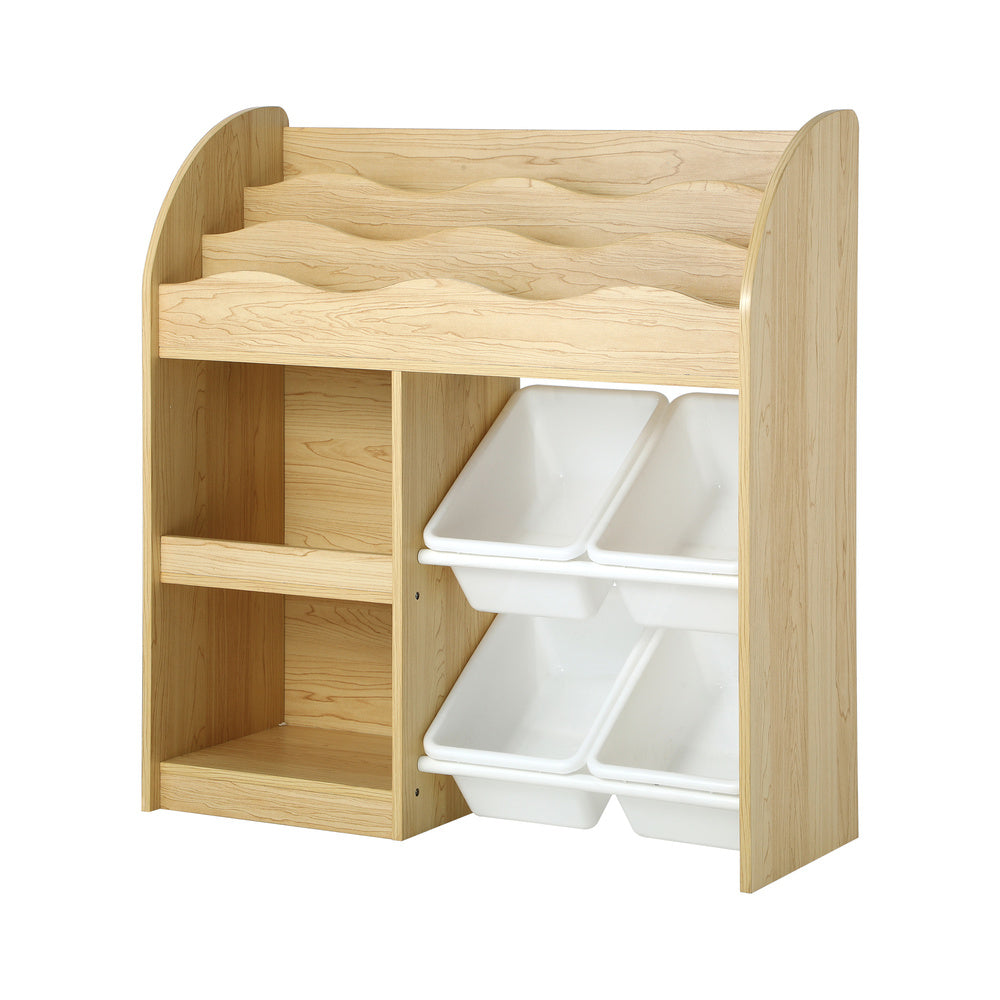 Oikiture Kids Bookshelf 4 Bins Toy Box Storage Organiser Display Shelf