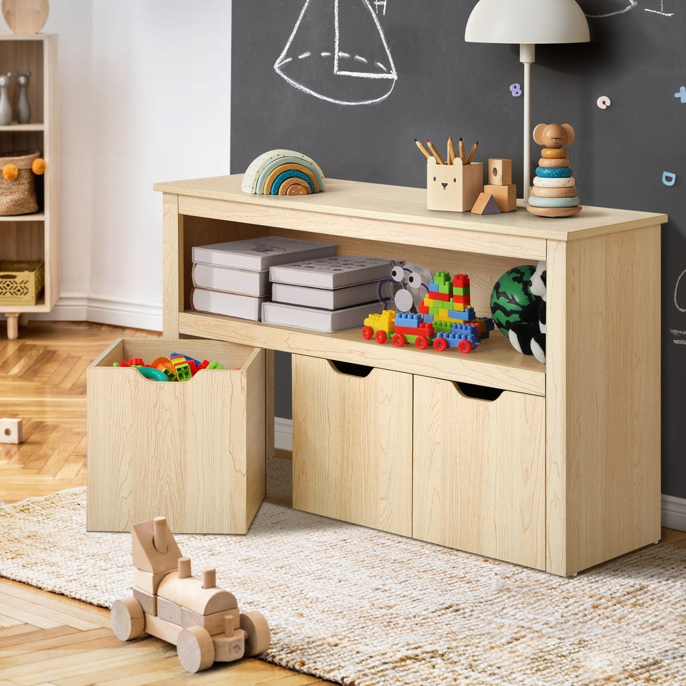Oikiture Kids Toy Storage Cabinet With Storage Box Natural