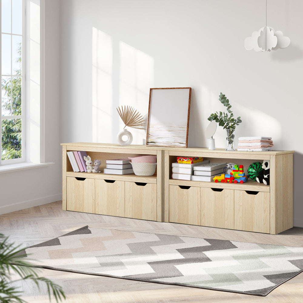 Oikiture Kids Toy Storage Cabinet With Storage Box Natural