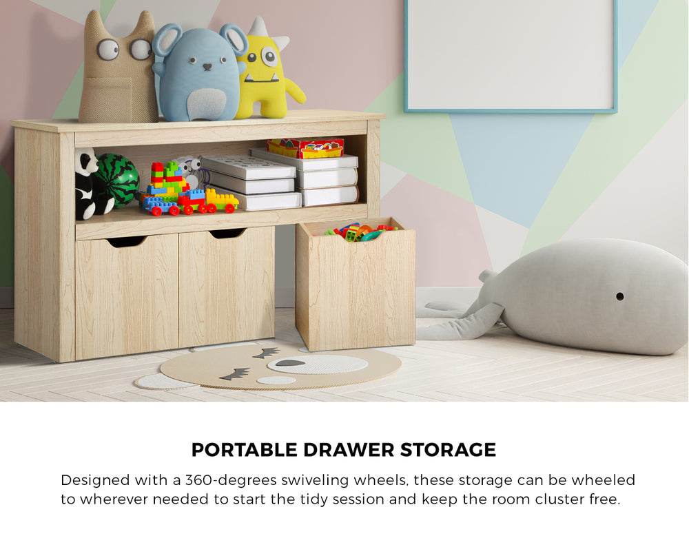 Oikiture Kids Toy Storage Cabinet With Storage Box Natural