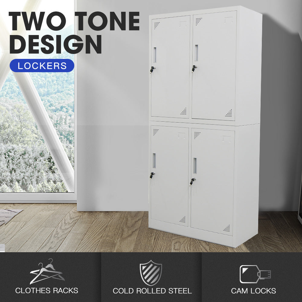 FORTIA 4 Door Metal Storage Cabinet Lockers for Gym Office - Grey