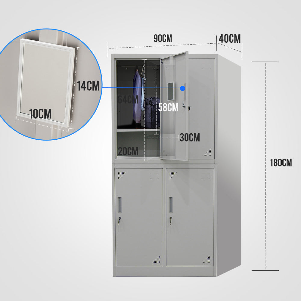 FORTIA 4 Door Metal Storage Cabinet Lockers for Gym Office - Grey