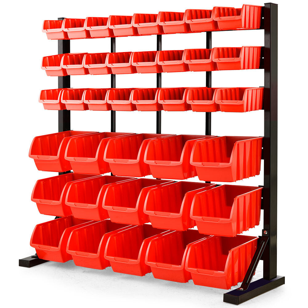 BAUMR-AG 39 Parts Bin Rack Storage System Floor Mount - Red