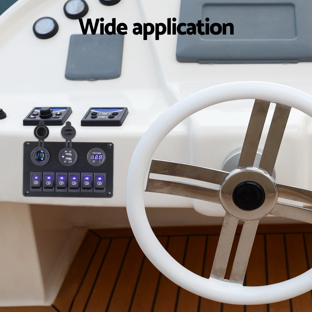 Giantz 6 Switch 12V Control Panel with Dual USB Charger for Car and Marine Use