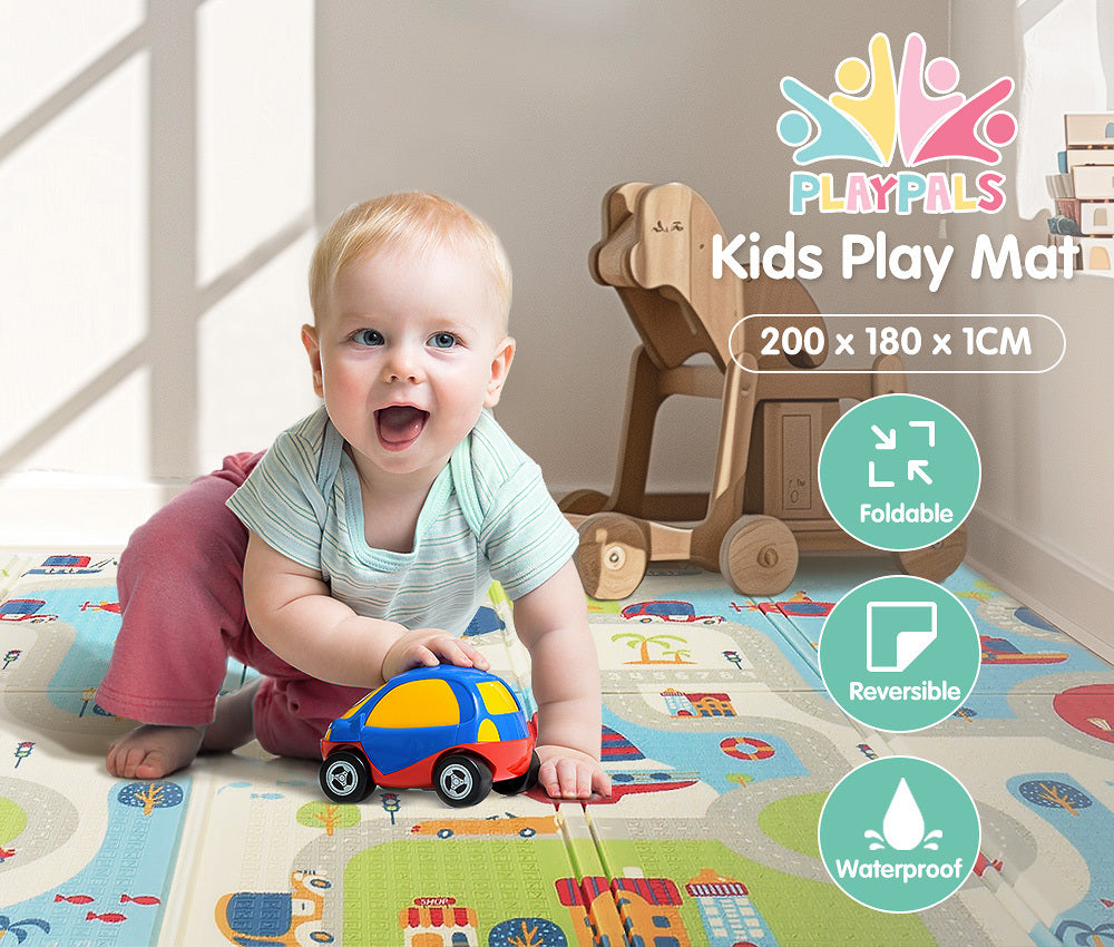 Playpals Kids Play Mat Double Folding Pad XPE Foam Non-slip Carpet